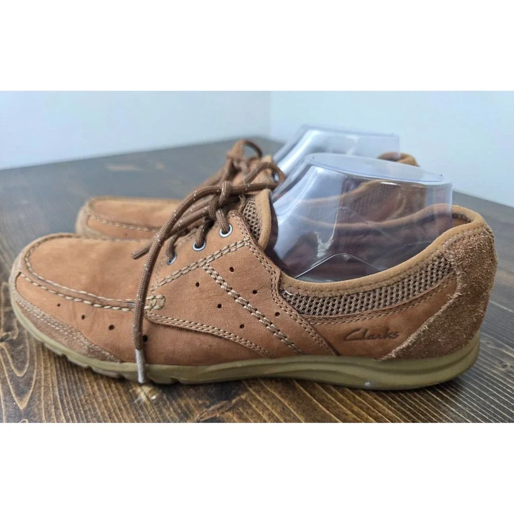 Clarks Men's Boat Shoes Size 9 M Brown Leather Slip On‎ Lace Up Comfort Loafers